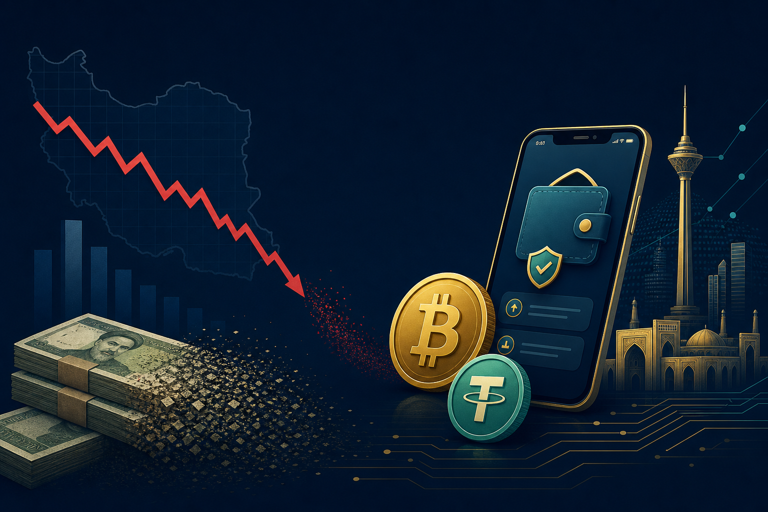Digital currency and inflation context — crypto adoption alongside a weakening Rial